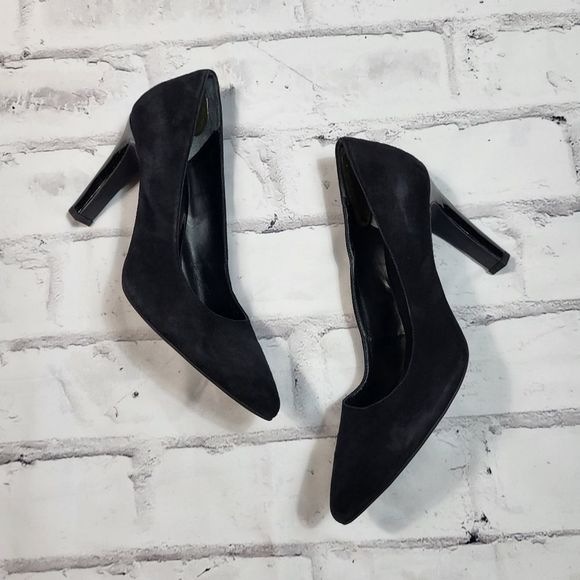 FRANCO SARTO Black Suede Pointed Toe Block Heel Pumps Size 8 - Picture 1 of 5
